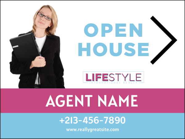 Lifestyle International Realty Agent Cut Out Photo Open House Sign Panel, 18"h x 24"w, 4mm corrugated plastic