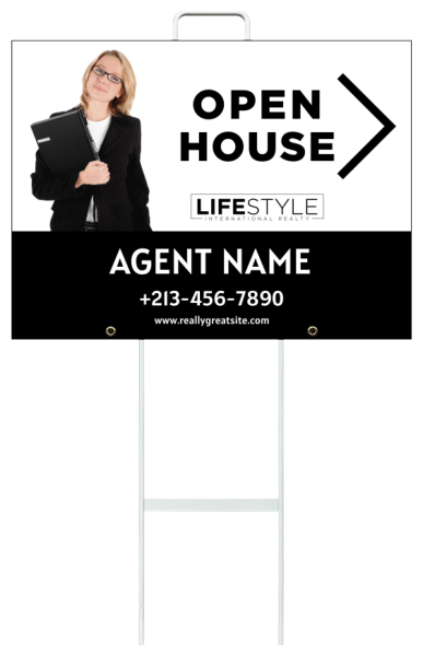 Lifestyle International Realty Grab and Go Agent Cut Out Photo Open House Sign Panel Unit, 18"h x 24"w, 4mm Corrugated