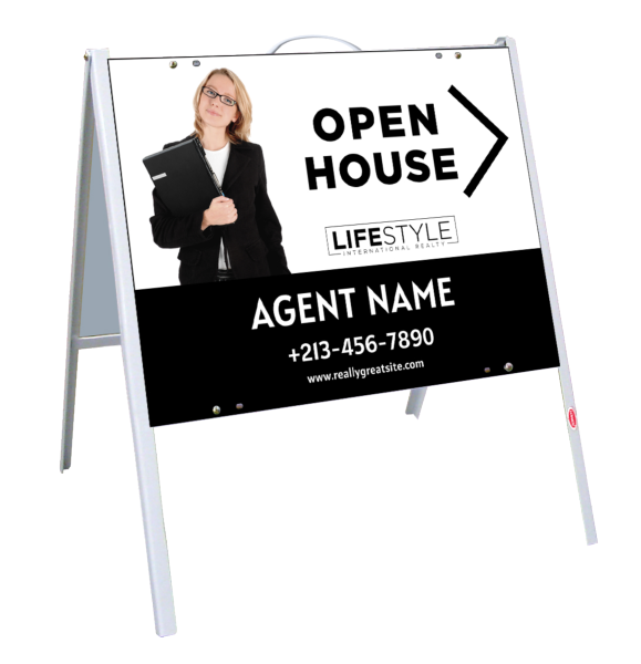 Lifestyle International Realty Agent Cut Out Photo Open House A-Frame and Sign Panel Unit, 18"h x 24"w, .050 Poly