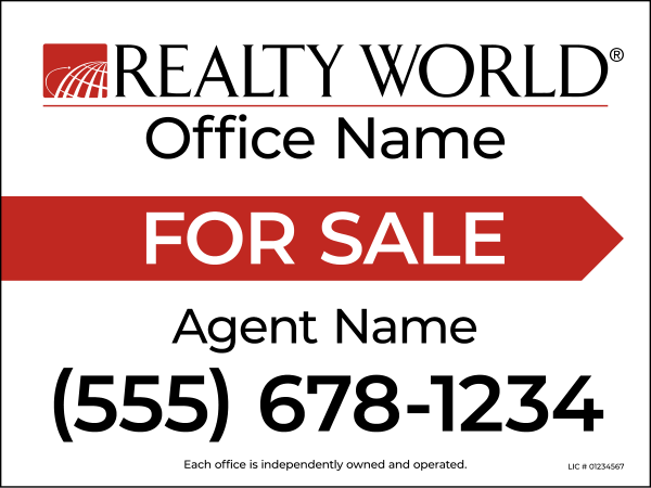 Directional Agent For Sale Sign Panel, 18"H X 24"W, 4mm Corrugated