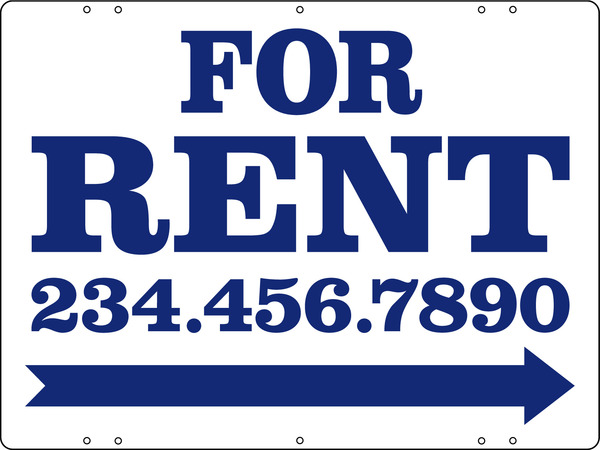 For Rent Sign Panel With Large, Bold Text, 18"H X 24"W, Steel