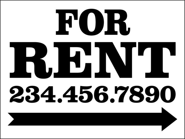  For Rent Sign Panel, With Large, Bold Text, 18"H X 24"W, 4mm Corrugated Plastic