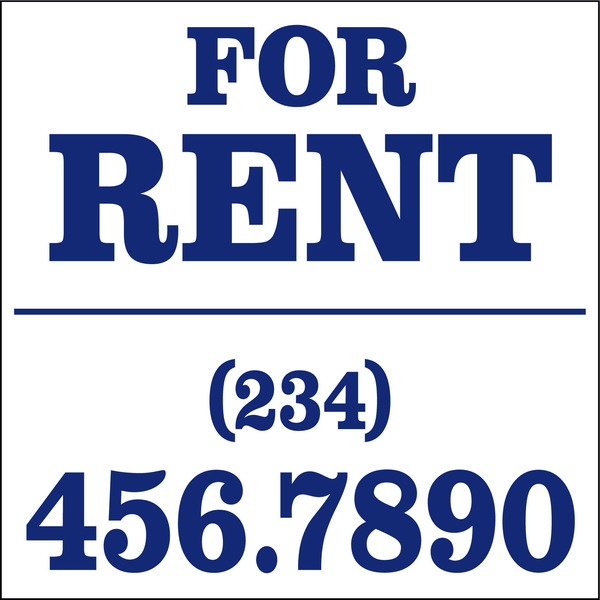 For Rent Sign Panel, With Large, Bold Text,  24"H X 24"W, 4mm Corrugated Plastic