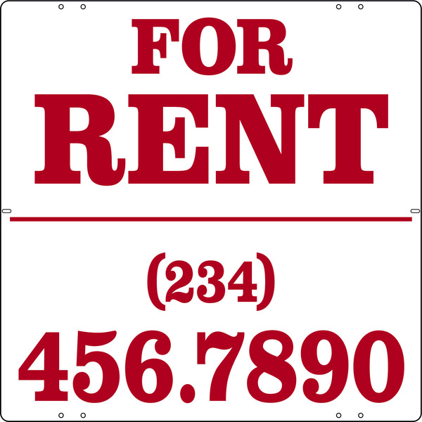 For Rent Sign Panel With Large, Bold Text, 24"H X 24"W, Steel