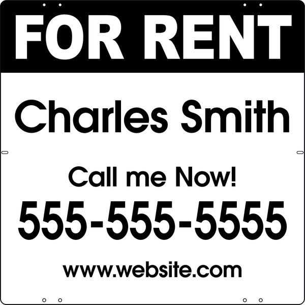 For Rent Sign Panel With Space For Your Name, 24"H X 24"W, Steel