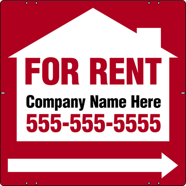 For Rent Sign Panel With Space For Company Name, 24"H X 24"W, Steel