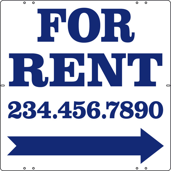 For Rent Sign Panel With Large, Bold Text, 24"H X 24"W, Steel