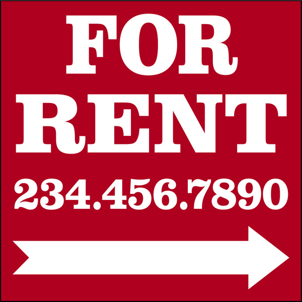 For Rent Sign Panel, With Large, Bold Text, 24"H X 24"W, 4mm Corrugated Plastic