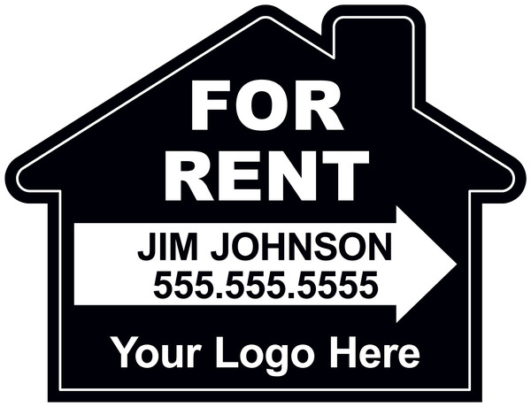 For Rent House Shape Sign, with area for Custom Logo, 18h x 24w, 4mm Corrugated Plastic