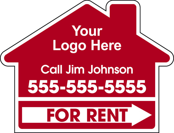 For Rent House Shape Sign, with area for Custom Logo, 18h x 24w, 4mm Corrugated Plastic