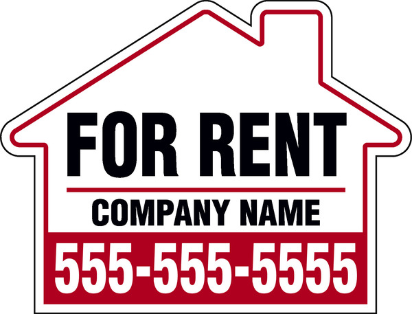 For Rent House Shape Sign, with Space for Company Name, 18h x 24w, 4mm Corrugated Plastic