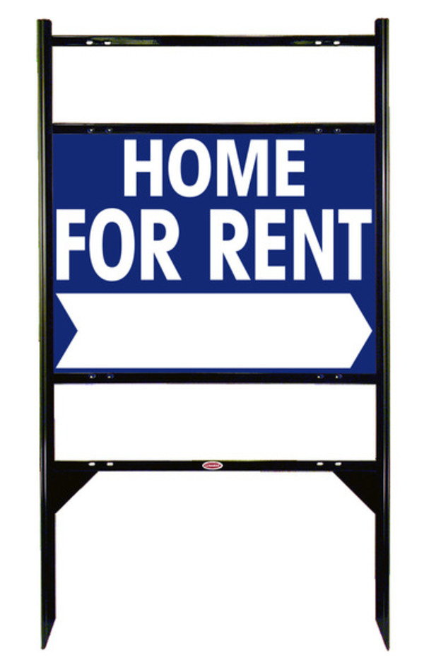 Home For Rent Angle Iron Sign Units with Large, Bold Text, 2 Rider Inserts, 18h x 24w, Black