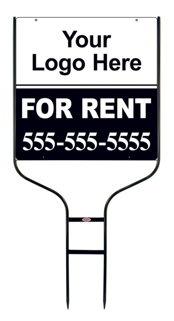 Rental Property Round Rod Sign Unit with Area For Company Logo, 24h x 24w, Black