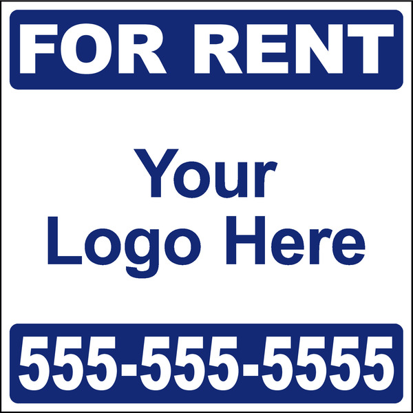 For Rent Sign Panel, with area for Custom Logo,  24h x 24w, 4mm Corrugated Plastic