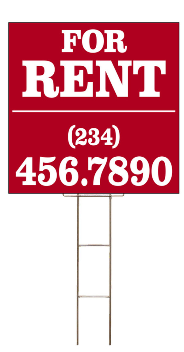 For Rent Sign and Wire Stake Unit with Large, Bold Text, 24h x 24w, 4mm Corrugated Plastic