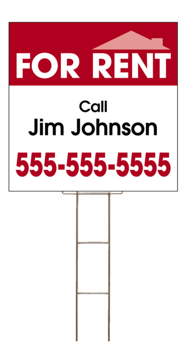 For Rent Sign and Wire Stake Unit with Space for Your Name, 24h x 24w, 4mm Corrugated Plastic