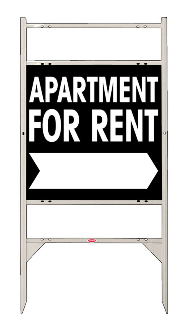 Apartment For Rent Angle Iron Sign Units with Large, Bold Text, 2 Rider Inserts, 24h x 24w, White