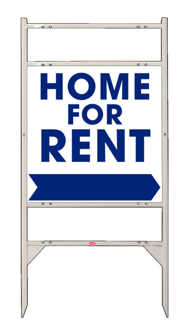 Home For Rent Angle Iron Sign Units with Large, Bold Text, 2 Rider Inserts, 24h x 24w, White