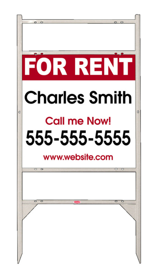 For Rent Sign Units with Space for Your Name and 2 Rider Inserts, 24h x 24w, White
