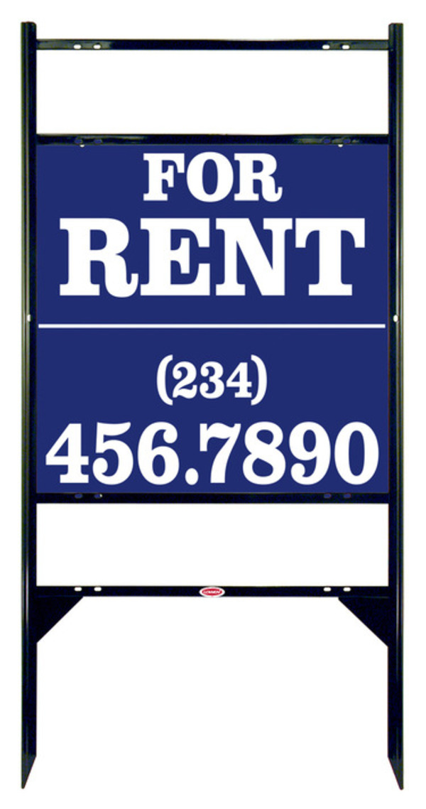 For Rent Angle Iron Sign Units with Large, Bold Text, 2 Rider Inserts, 24h x 24w, Black