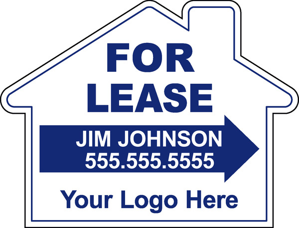 For Lease House Shape Sign, with area for Custom Logo, 18h x 24w, 4mm Corrugated Plastic