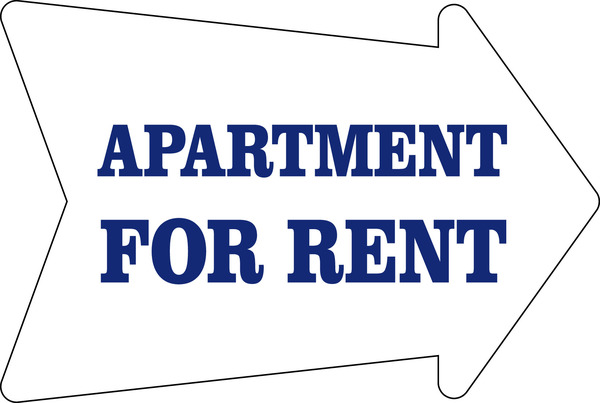 Apartment For Rent Arrow Shape Sign, with Large, Bold Text,  18h x 24w, 4mm Corrugated Plastic