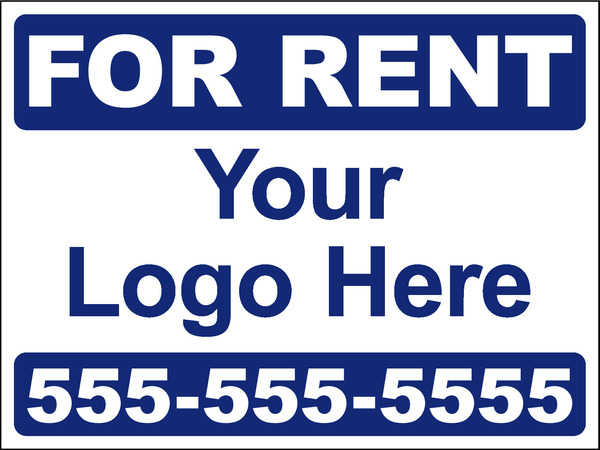 For Rent Sign Panel, with area for Custom Logo,  18h x 24w, 4mm Corrugated Plastic