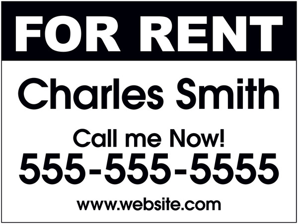 For Rent Sign Panel, with Space for Your Name,18h x 24w, 4mm Corrugated Plastic