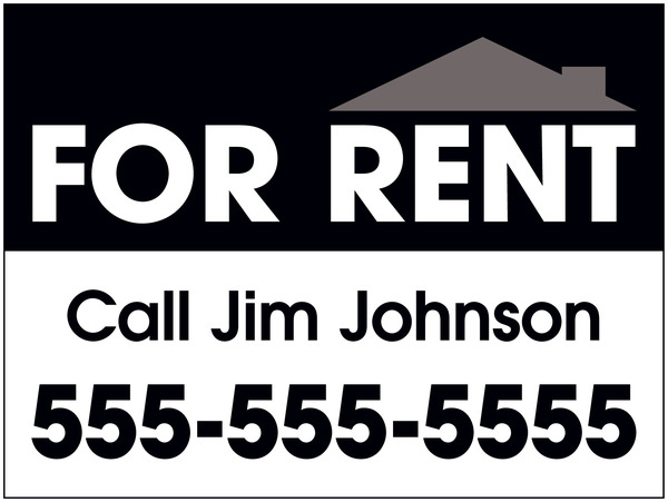 For Rent Sign Panel, with Space for Your Name, 18h x 24w, 4mm Corrugated Plastic