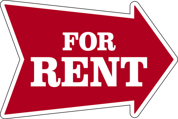 For Rent Arrow Shape Sign, with Large, Bold Text, 18h x 24w, 4mm Corrugated Plastic