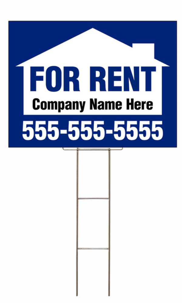 For Rent Sign and Wire Stake Unit with Space for Company Name,  18h x 24w, 4mm Corrugated Plastic