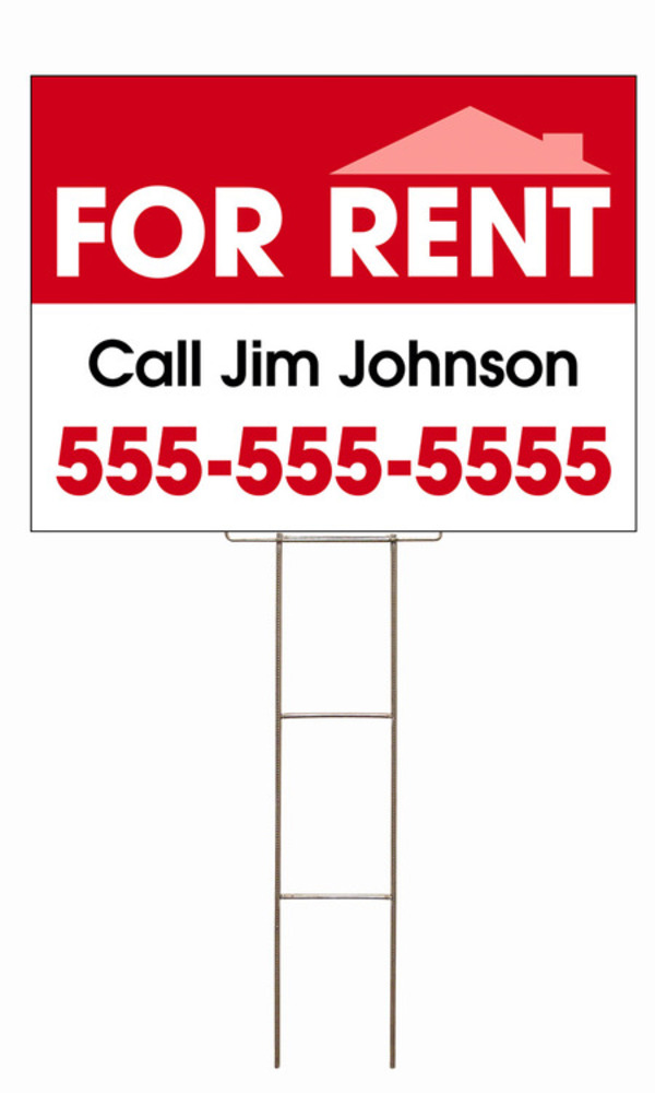 For Rent Sign and Wire Stake Unit with Space for Your Name, 18h x 24w, 4mm Corrugated Plastic