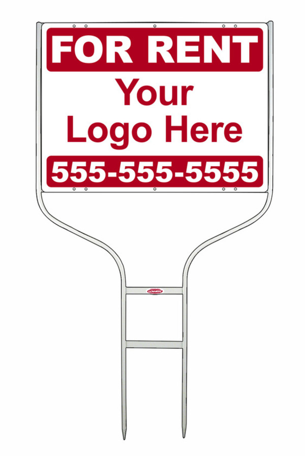 Rental Property Round Rod Sign Unit with Area For Company Logo,  18h x 24w, White