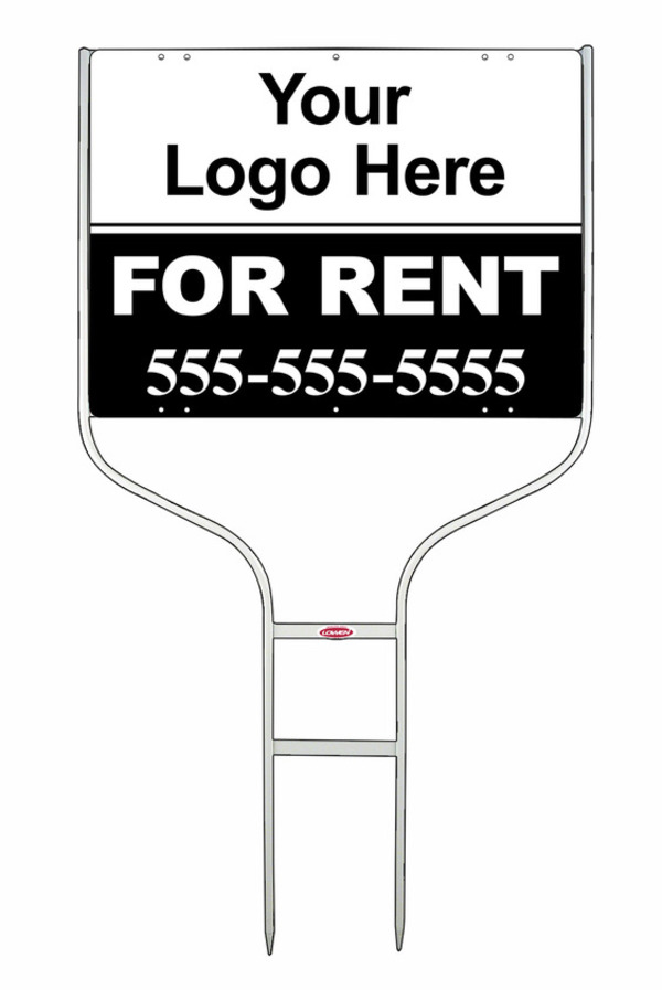 Rental Property Round Rod Sign Unit with Area For Company Logo, 18h x 24w, White