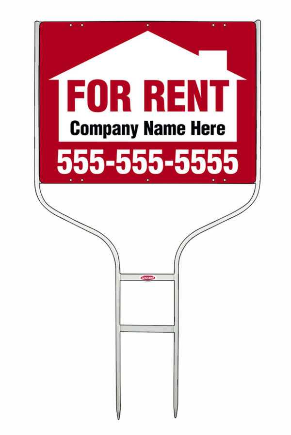 For Rent Round Rod Sign Units with Space for Company Name, 18h x 24w, White