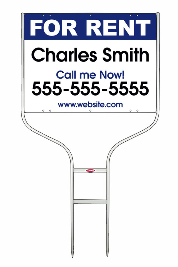 For Rent Round Rod Sign Units with Space for Your Name, 18h x 24w, White