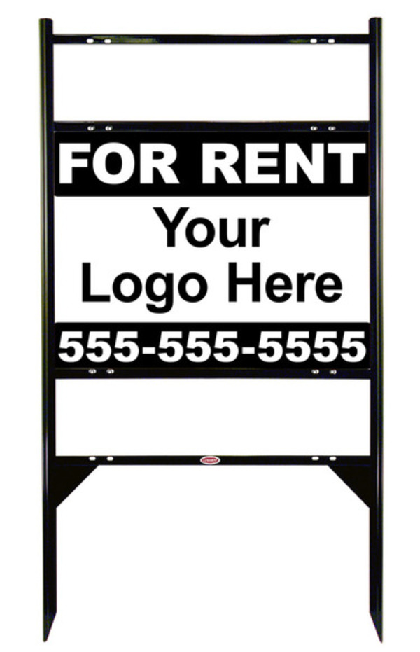 Rental Property Sign Units with 2 Rider Inserts and Area For Company Logo, 18h x 24w, Black
