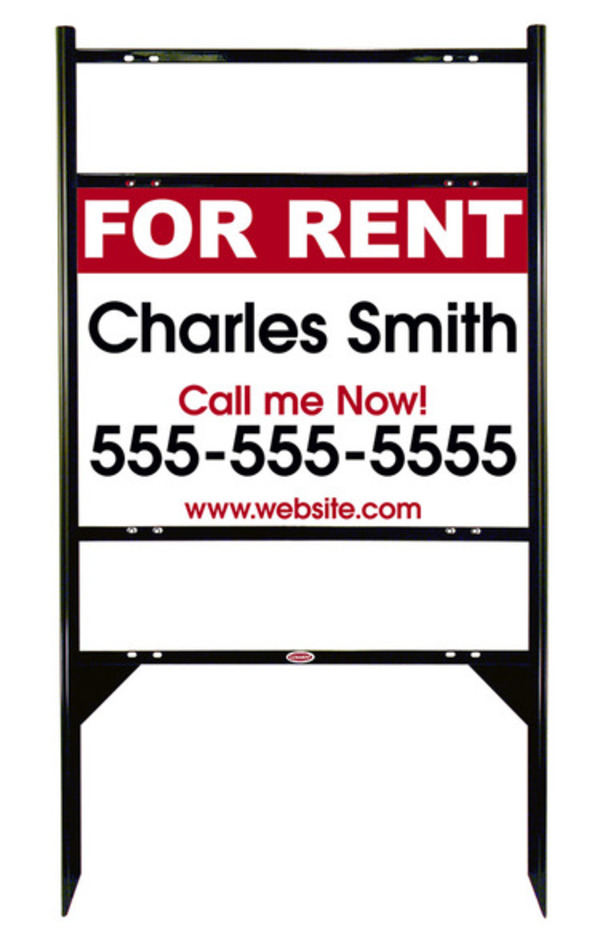 For Rent Sign Units with Space for Your Name and 2 Rider Inserts, 18h x 24w, Black