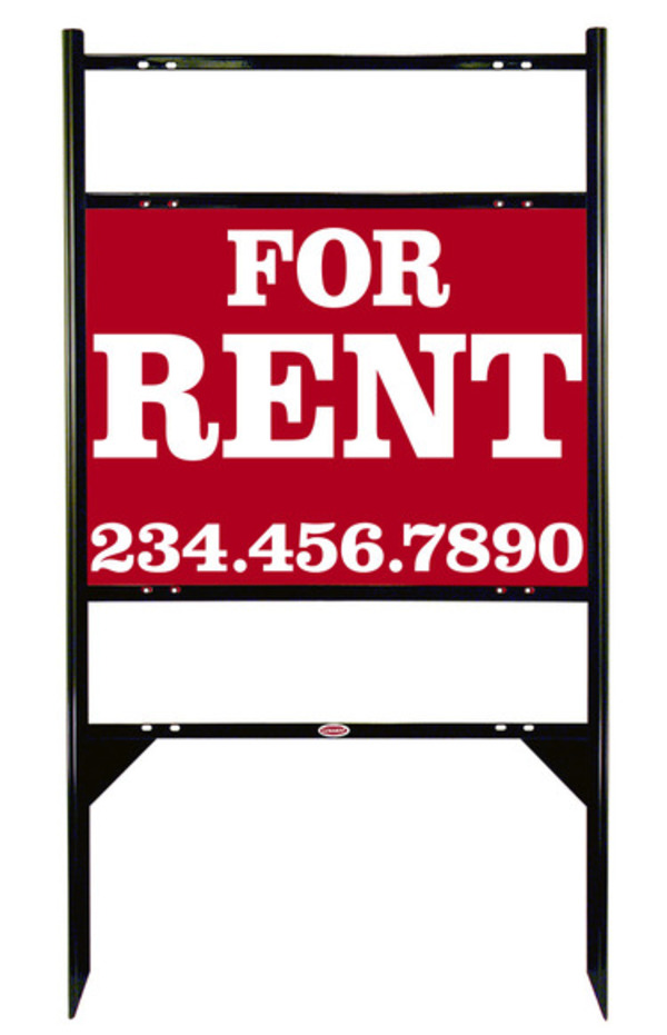 For Rent Angle Iron Sign Units with Large, Bold Text, 2 Rider Inserts, 18h x 24w, Black