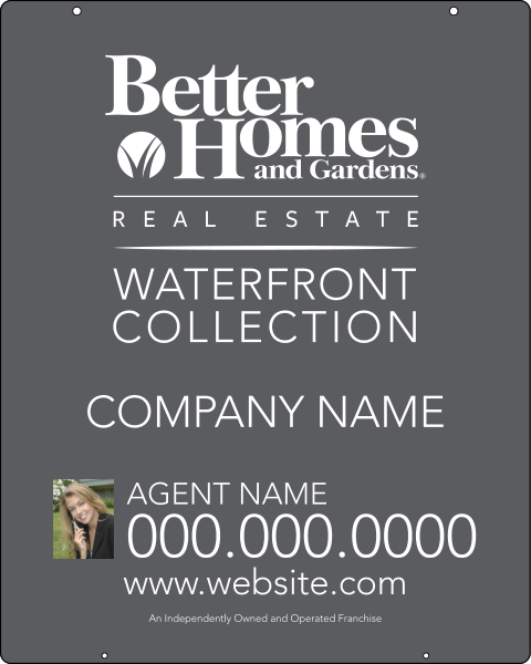 Waterfront Collection real estate photo hanging sign panel with grommets, 24 GA steel 30h x 24w
