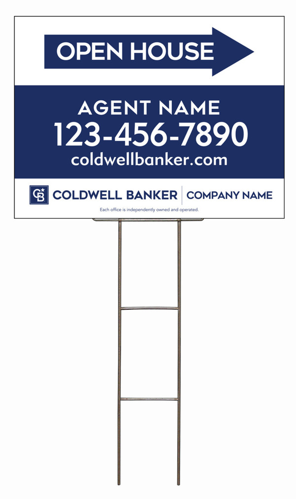 Wire H-Stake and Agent Open House Sign Panel Unit, 18h x 24w, 4mm Corrugated