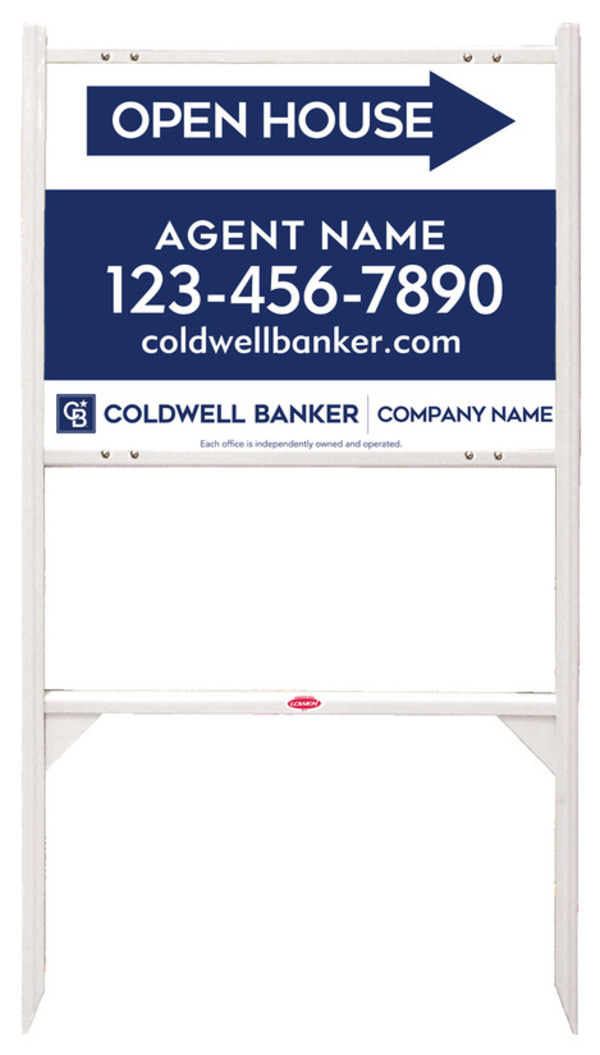 Angle Iron Frame and Agent Open House Sign Panel Unit, 18h x 24w, Steel