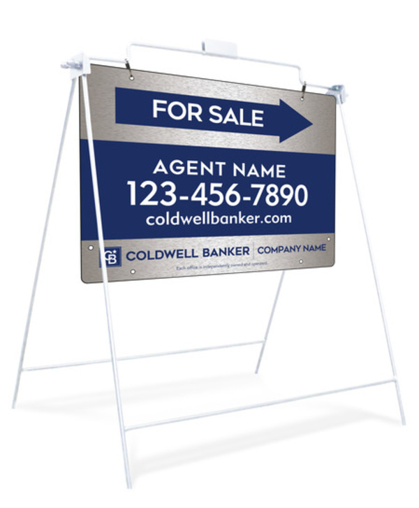 Swinging A-Frame and Agent For Sale Sign Panel Unit, 18h x 24w, Brushed Aluminum Composite