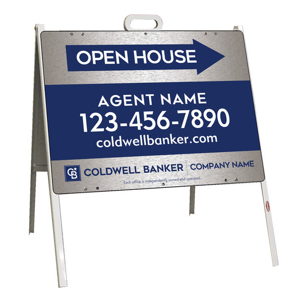A-Frame and Agent Open House Sign Panel Unit, 18h x 24w, Brushed Aluminum Composite