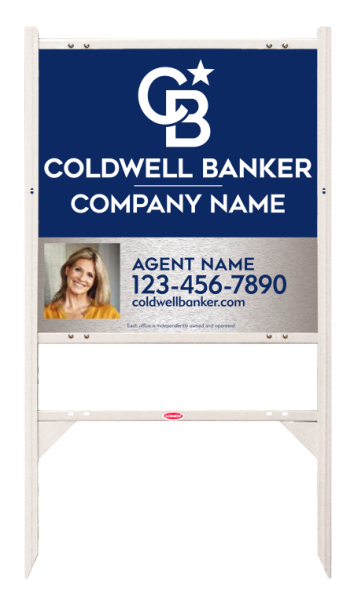 Angle Iron Frame w 2 Rider Inserts and Agent Photo Sign Panel Unit, 24h x 24w, Brushed Aluminum Composite