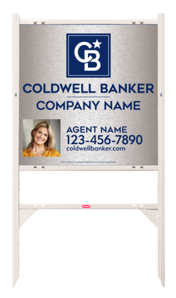 Angle Iron Frame w 2 Rider Inserts and Agent Photo Sign Panel Unit, 24h x 24w, Brushed Aluminum Composite