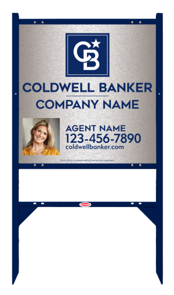 Angle Iron Frame w 2 Rider Inserts and Agent Photo Sign Panel Unit, 24h x 24w, Brushed Aluminum Composite