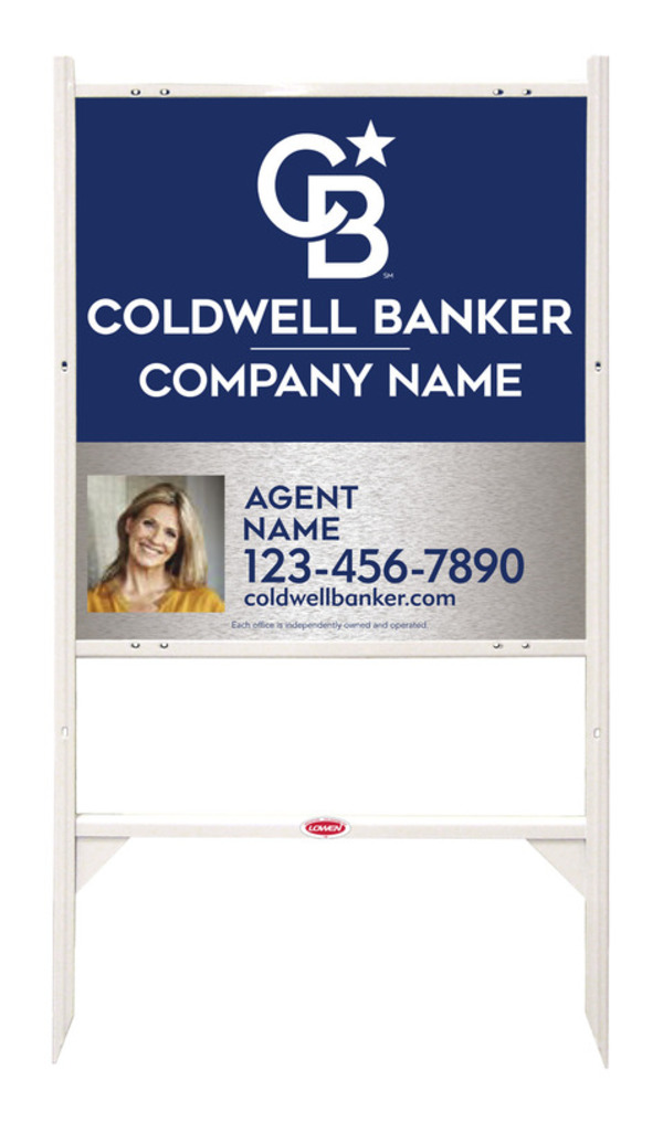 Angle Iron Frame and Agent Photo Sign Panel Unit, 25h x 24w, Brushed Aluminum Composite