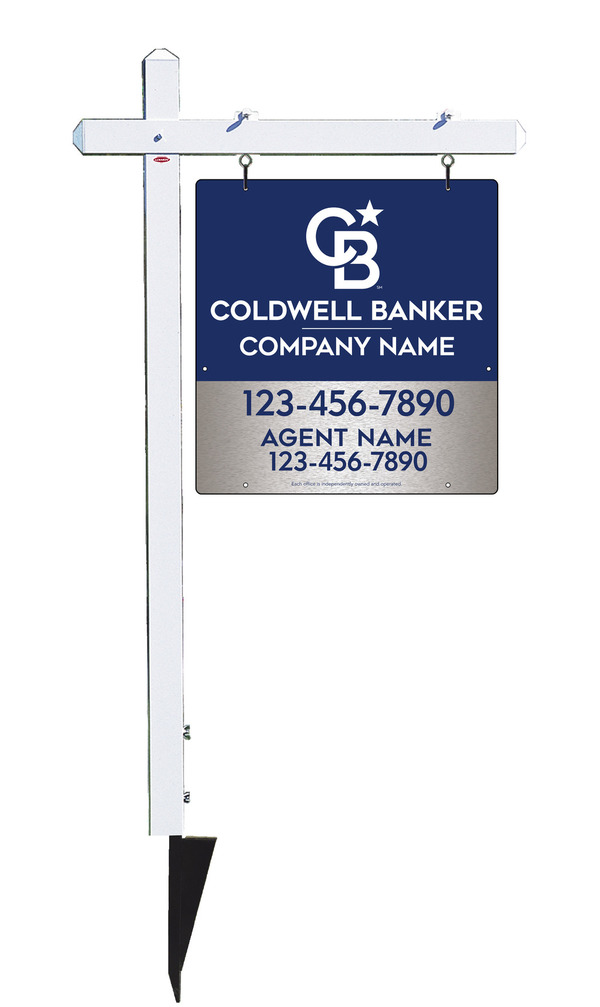 Sign Post and Agent Sign Panel Unit, 25h x 24w, Brushed Aluminum Composite