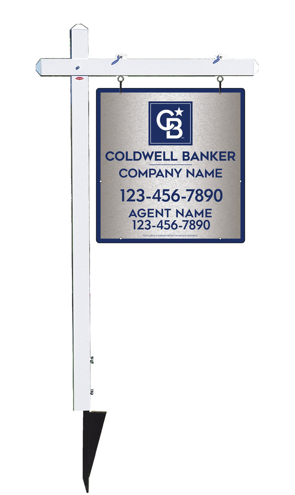 Sign Post and Agent Sign Panel Unit, 25h x 24w, Brushed Aluminum Composite
